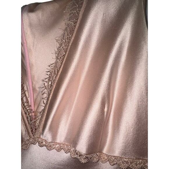 St. John Evening Pale Rose Satin Slip Dress Lace Trim Size 6 – Vintage Glam - Picture 3 of 14
